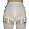 Short à entrejambe ouvert pour femmes sexy avec boucles à 4 métaux Bretelles courtes en dentelle et maille Lingerie porte-jarretelles élastique avec satin Bo247D