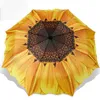 wholesale 10pcs Fashion Sunflower Pattern Three Folding Umbrella Women Men Sun/Rain Large Beach Umbrellas Parasol