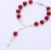 Strands Prayer Beads Bracelet Cross imitation Pearl Acrylic Bangles Fashion Wristband