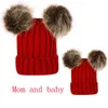 Party Hats Designer Knit Hat Parent-child Winter Warm Mom Baby Beanie Ski Cap Head Hooded Caps for Women Girls Kids with Hair Ball EEA560 Selling Hot