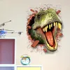 Adesivi murali porta pausa dinosauro effetto 3D per camerette camerette camera da letto decorazioni per la casa adesivo in PVC murale decorazioni tropicali