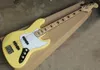 Guitare basse électrique jaune 4 cordes en gros avec pickguard blanc/noir, touche en érable, deux styles disponibles