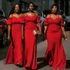 Плюс Размер Красные Платья Невесты 2019 Шифон Спагетти Русалка Фрейлина Платья Для Свадьбы Дешевые Африканское Платье Невесты
