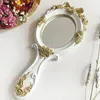1pcs Cute Creative Wooden Vintage Hand Mirrors Makeup Vanity Mirror Rectangle Hand Hold Cosmetic Mirror with Handle for Gifts