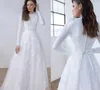 Long Sleeves Lace A-line Modest Wedding Dresses Jewel Neck Sweep Train Simple Vintage Lace LDS Bridal Gowns Custom Made