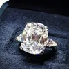 Vecalon ステートメントリング 925 スターリングシルバークッションカット 8ct ダイヤモンド婚約結婚指輪女性のためのパーティー指ジュエリー