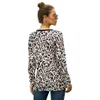 Kvinnor Casual T Shirts Round Neck Leopard Blusar Skriv ut Tunika Toppar Långärmad Lady Tees Toppar Kvinna Kläder T-shirt