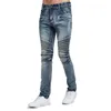 2017 Erkekler Moda Biker Kot Yeni Tasarım Strech Açık Mavi Skinny Jeans H0114