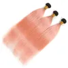 # 1B / Ombre in oro rosa Capelli umani brasiliani 3 Bundles con chiusura frontale Dritto Ombre Rosa Rosa Capelli umani Tesse con frontale in pizzo 13x4