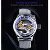 青い海の不思議なアップルメッシュバンドの両面透明な創造的なスケルトンウォッチトップブランドの贅沢な自動時計