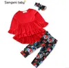 Meisjes kleding eenhoorn kids floral suits mode boutique outfits school baby ruche kleding sets brief gedrukt tops broek hoofdbanden A5172