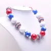 BlueWhiteRed Kid Bubblegum Bead Colar 4ª Estilo julho Colar Chunky melhor presente Bijuterias Para Crianças Meninas