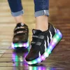 Heelys Led 플래시 롤러 스케이트 신발 키즈 보이지 않는 이중 바퀴 소년 소년 소녀 롤러 스케이트 빛나는 신발 스니커즈 부츠