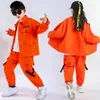 어린이 재즈 댄스 의상 새로운 스타일 오렌지 정장 힙합 댄스웨어 키즈 대회 공연 무대 복장 SL2021