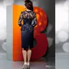 Elegante satijnen zeemeermin moeder van de bruid jurken lange mouwen kant applique peplum kralen knielengte formele party moeder jurken