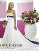 2018 New Sier Embroidery On Satin White And Royal Blue Floor Length Bridal Gowns Custom Made Vintage Style Plus Size Wedding Dresses 322