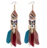 Bohemia Feather Earring for Women Fashion Jewelry Beads Tassel Dangle Long Earrings Dream Catcher Drop Earrings DA300