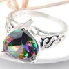 Luckyshine 6 sztuk / partia Walentynki Biżuteria Prezent Piękny Serce Kolorowe Mystic Topaz Gemstone 925 Sterling Posrebrzane Kobiety Pierścień