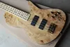 Factory Custom 4-string Neck-Thru-Body Electric Bass Guitar with Tree Burl Paterrn,Maple Fretboard,Gold Hardwares,Offer Customized