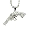 Hip Hop Pistol Gun Necklace Pendant Iced Rhinestone Gold Silver Color Charm Bling Bling Jewelry Long Cuban Chain1598201