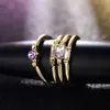 Kluster Ringar 4 st / set Crystal Zircon Guld Ring Set Vintage Bohemian Women Engagement Party Smycken Partihandel