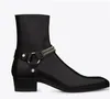 - Botas de arnês wyatt em couro preto homens personalizados homens martin botas cowboy botas de topo alto estilista pontiagudo catw295y