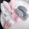 3D Rabbit Ear Factions for iPhone 15 14 Pro 13 12 11 XR XS Max Samsung Galaxy Note 20 S22 S23 Tail Fluffy Fur Cover Soft Tpu Gel Plush Girl Lady Back Skin
