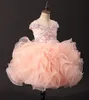 Blush Różowy Off Ramię Little Girls Pageant Sukienka Kryształ Ruffles Paski Dla Dzieci Party Formalna Suknia Balowa Suknia Kwiat Girl Dresses Custom Made