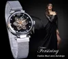 Forsining Top Brand Luxury Diamond Women Watches Mechanical Automatic Female Watches Waterproof Fashion Mesh Design Clock218D