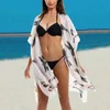 Coverups Summer Fashion Swimsuit Cover Up Women Printing Sun Bikini Beach Dress Chiffon Cardigan Black White Bathing Suit Femme282399110