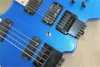 Guitare électrique sans tête à corps bleu métallisé à double cou avec matériel noir, touche en érable, peut être personnalisée