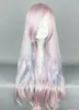 LIVRAISON GRATUITE + + + Vente Chaude Meg urine Luka Vocaloid Longue Fumée Rose Bouclés Cosplay Perruque Queues de Cheval