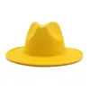Outer Yellow Inner Pink Patchwork Jazz Felt Hat Women Men Wide Brim Panama Fedora Hats with Felt Band Trilby Cap3138