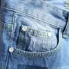Светло-синие джинсы мужчины летняя дыра мода джинсовые шорты большие размеры хлопок высокое качество прямой длина колена мужская