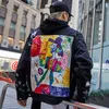 Giacche da uomo Mens Hip Hop Denim oversize Graffiti dipinti Jeans Cappotto strappato di marca Streetwear 2021