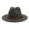 2021 Pop Billiga Partihandel Party Lady Filt Wool Chapeau Panama Fedora Hattar Män Kvinnor Panama Style Jazz Trilby Hat med Leopard Print