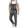 Mode band gescheurde jeans jumpsuit mannen solide rechte slanke straatkleding gat denim overalls casual pocket zomer jeans homme