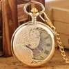 Vintage Retro Silver/Golden Watches Hollow Phoenix Feather Unisex Automatic Mechanical Pocket Watch Skeleton Pendant Clock for Men Women FOB Chain