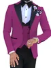 Slim Fit Paars Bruidegom Tuxedos Zwart Piek Revers Groomsman Bruiloft 3 Stuk Suit Mode Mannen Business Prom Jacket Blazer (jas + Broek + Tie + Vest)