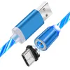 1M 3 stopy 2A Szybkie kable ładowania LED Flow Flowing Magnetyczne Typ Cable Micro USB dla Samsung S8 S9 S10 HTC LG