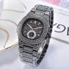 Mens Horloge Quartz Mening Auto Date Full Diamond Rose Gold Black Case Strap Mannelijke Klok Roestvrij GRATIS VERZENDING