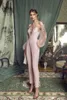 Tute rosa vintage Abiti da ballo Abiti da sera convenzionali con applicazioni di pizzo a maniche lunghe sexy Abiti da festa con scollo a spaghetti