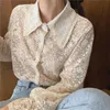 Nakış Dantel Çiçek Bluz Ruffles Flare Kol Gömlek Üst Kadınlar Vintage Tasarım Fantezi Chemise Femme Renda Blusa Mujer Camisa