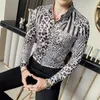 Camisa de flor de luxo leopardo impressão camisa masculina manga longa dj cantor camisa homem baile masculino festa clube men267o