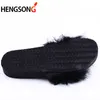 HENGSONG Fur Furry Slide Sweet Feather Thick Bottom Beach Female Sandals Hair Flip Flops Women Home Slippers Indoor Soft 888888