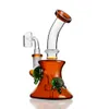 Orange Sköldpadda Bong Glas Vatten Bongs Glas DAB Rigger Percolater DAB Rigglas Bong Vattenrör Recycler Tjock bas 14mm led