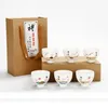 Coffret Cadeau Zen de 6 Pièces Tasses à Thé Kung Fu Cérémonie Traditionnelle Tasses à Thé en Porcelaine Calligraphie Chinoise Motif Fleur