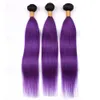 # 1B / Violet Ombre Bundles de tissage raide de cheveux humains indiens avec fermeture Ombre Purple Virgin Hair 3Bundles Dark Roots avec 4x4 Lace Closure