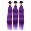 # 1B/Viola Ombre Capelli Umani Indiani Fasci di Tessuto Lisci con Chiusura Ombre Capelli Vergini Viola 3 Bundle Radici Scure con Chiusura in Pizzo 4x4