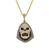 Hip Hop Iced Out Grim Reaper Skull Head Necklace Gold Silver Plated Charm Pendant Halsband Icy Chain6313663